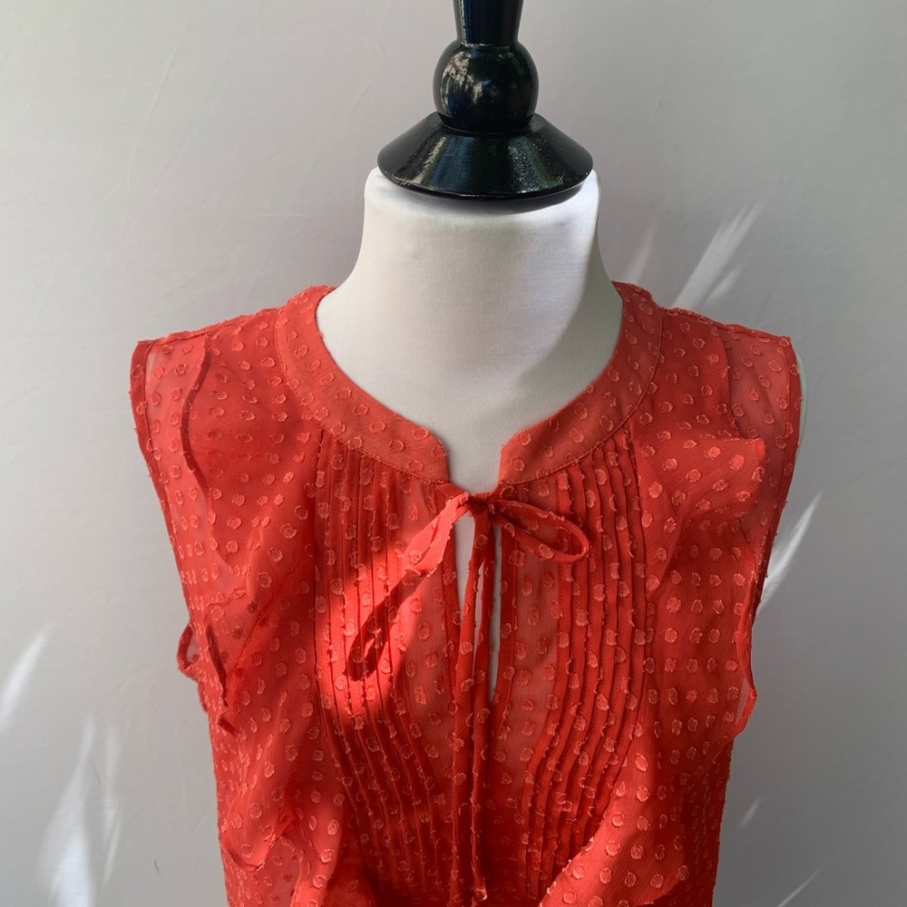 LOFT Pok a Dot Orange Sheer Blouse Size M - Picture 3 of 4